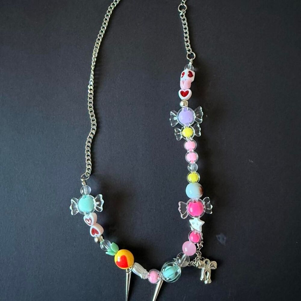Y2K Dopamine Candy Beaded Necklace Colorful Acrylic Charm